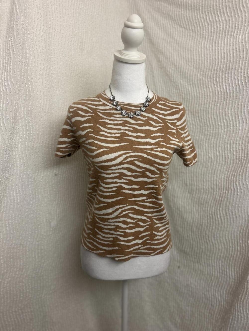 Anthropologie Zebra Print Sweater Brown White Soft Oversized Women’s XS